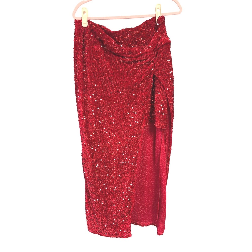Glam Eloquii Red Sequin Wrap Maxi Skirt High Low Plus Size 14 New With Tags - Picture 4 of 6